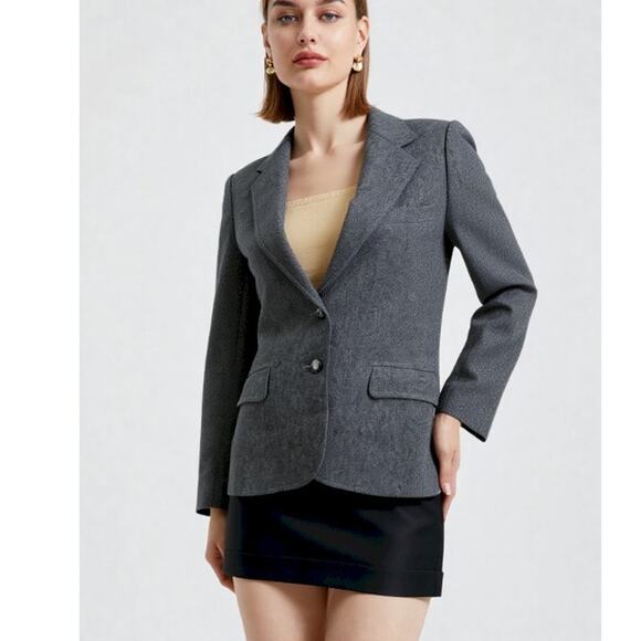 Vintage Union Made 1980s Evan Picone Petite Pure Wool Blend Blazer Jacket Gray S - Picture 1 of 12